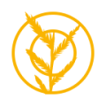 Logotipo amarelo com planta ao centro dentro de círculo