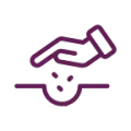 Ícone roxo de mão plantando sementes