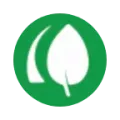 Logotipo de folha branca dentro de um círculo verde