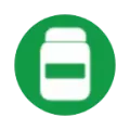 Ícone de frasco branco em círculo verde, ilustrando conveniência
