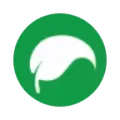 Logo verde com folha branca estilizada ao centro