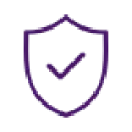 Ícone de escudo roxo com marca de verificação no centro