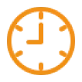 Ícone laranja de relógio com seta circular em fundo branco