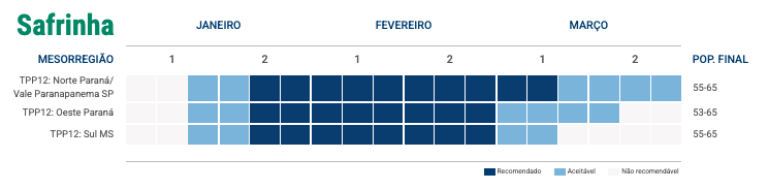 Gráfico de barras em tons de azul com dados mensais de “Safrinha”