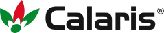 Logotipo Calaris com folhas verdes e vermelha ao lado do nome em preto