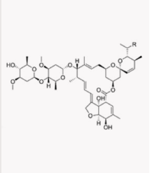 Imagem da estrutura química da abamectina, com informações sobre o grupo químico avermectinas e o grupo 6.
