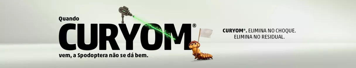 Banner com texto “Curyom” matando pragas