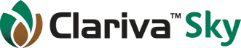 Logotipo da Clariva Sky em preto com ícone de folha verde e marrom