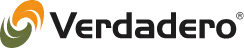 Logotipo Verdadero em preto, com símbolo circular laranja e verde à esquerda